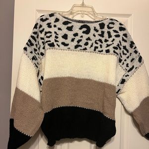 Leopard pattern drop shoulder sweater